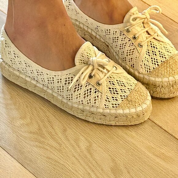 Diane von Furstenberg DVF Crochet Espadrille Beige Raffia Flats Size 36 - Picture 13 of 15